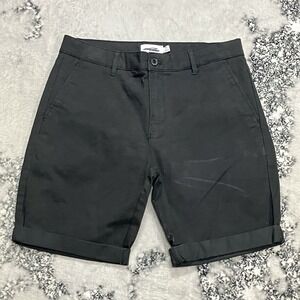 Topman Mens Black Chino Shorts Size 32 Cuffed Casual Flat Front NWOT